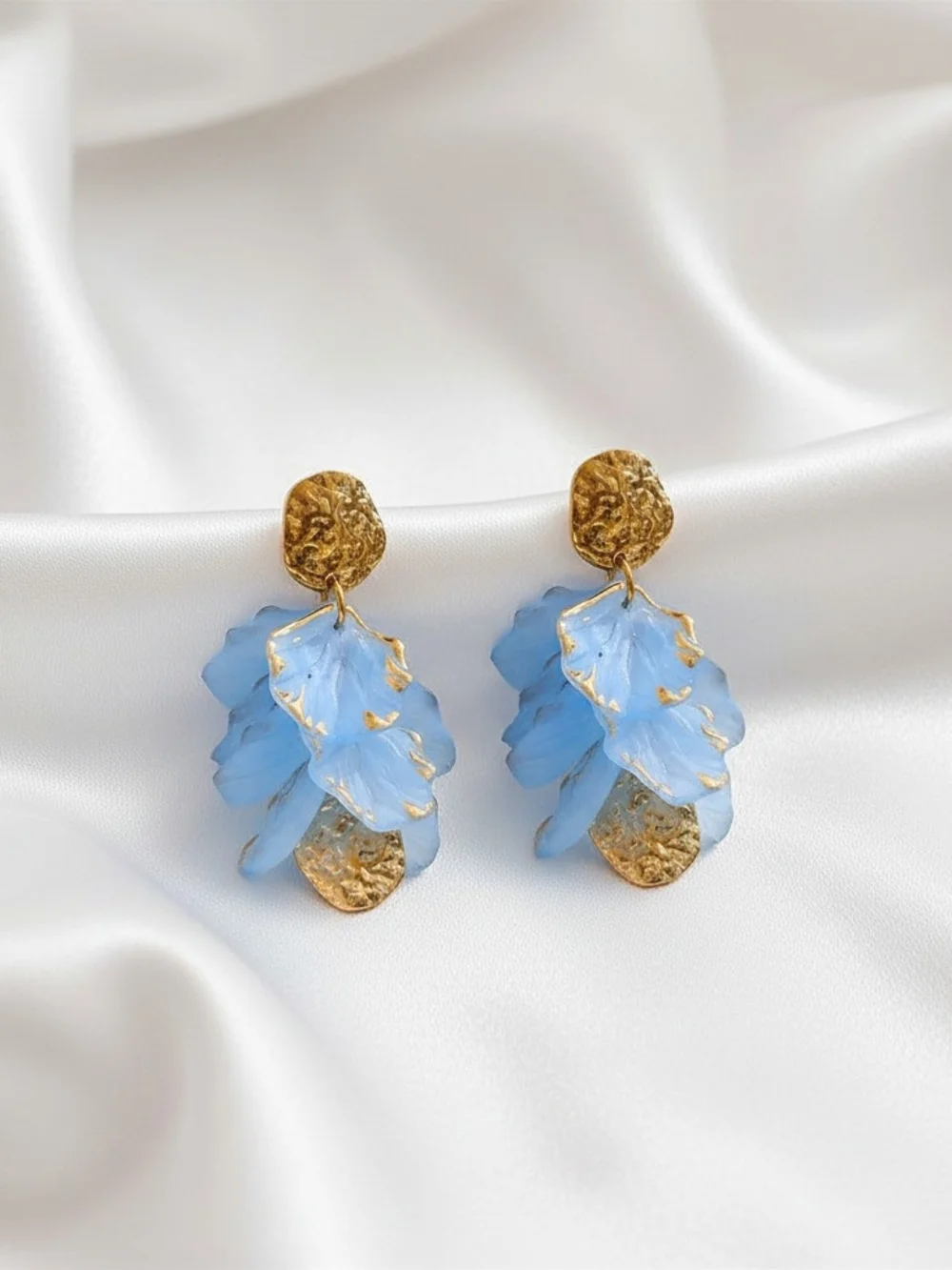 Gold & Sky Blue Petal Drop Earrings - Women‎ Jewelry - Summer - NEW